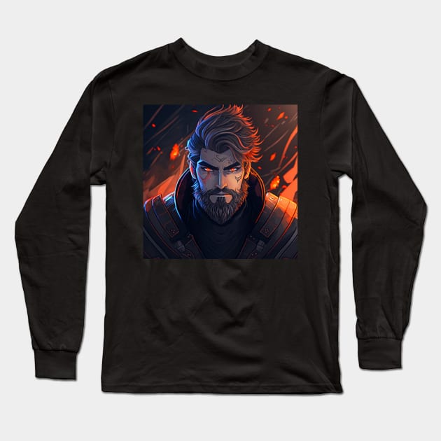 Viking Male Artistic, Walking in Fire Long Sleeve T-Shirt by AICreateWorlds